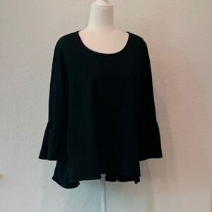 Bryn Walker Black scooped neck top with 6" ruffle sleeve